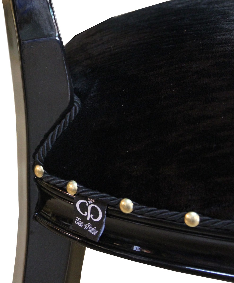 Silla de comedor de lujo con medallón barroco Casa Padrino sin brazos en negro / negro - Edición Limitada Silla de comedor de lujo con medallón barroco Casa Padrino sin brazos en negro / negro - Edición Limitada