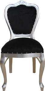 Casa Padrino Luxus Barock Esszimmer Stuhl Schwarz Samtstoff Silber Baroque DIning Chair Black Silver Casa Padrino Luxus Barock Esszimmer Stuhl Schwarz Samtstoff Silber Baroque DIning Chair Black Silver