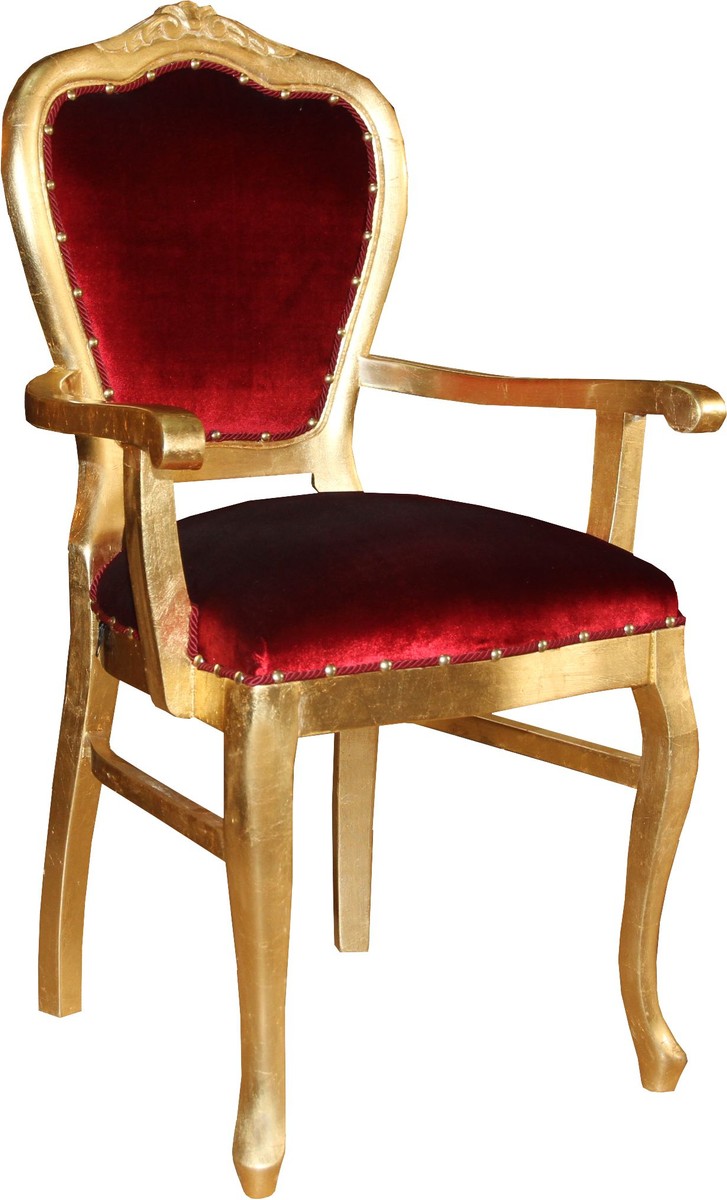 Sedia da donna di lusso barocca Casa Padrino con braccioli Bordeaux / Oro - Sedia da toeletta da donna - Edizione limitata Sedia da donna di lusso barocca Casa Padrino con braccioli Bordeaux / Oro - Sedia da toeletta da donna - Edizione limitata