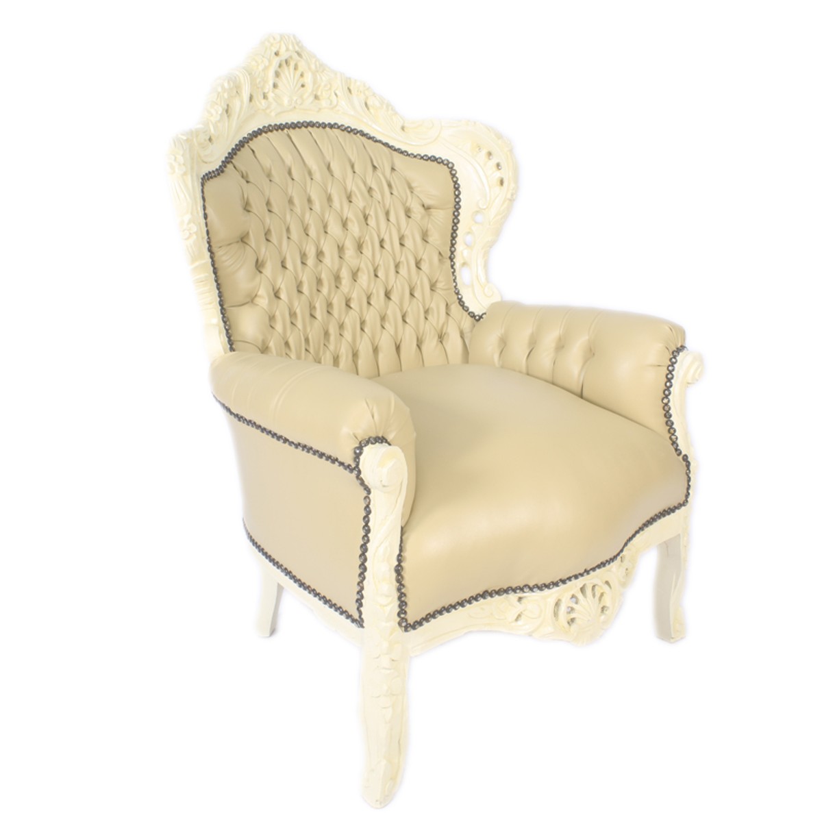 Casa Padrino Baroque Fauteuil King Crème Look Cuir / Crème - Meuble Antique Style Casa Padrino Baroque Fauteuil King Crème Look Cuir / Crème - Meuble Antique Style