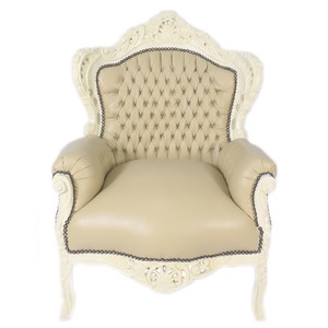 Casa Padrino Sillón Barroco King Crema / Crema de cuero - Muebles estilo antiguo Casa Padrino Sillón Barroco King Crema / Crema de cuero - Muebles estilo antiguo
