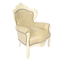 Casa Padrino Baroque Fauteuil King Crème Look Cuir / Crème - Meuble Antique Style Casa Padrino Baroque Fauteuil King Crème Look Cuir / Crème - Meuble Antique Style