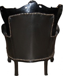 Casa Padrino Barock Kinder Sessel im exklusiven Design, Schwarz / Schwarz Lederoptik, Höhe 84 cm, Breite 58 cm
