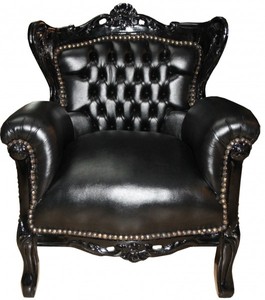 Casa Padrino Baroque Children's Armchair in Exclusive Design, Black / Black Leatherette, Height 84 cm, Width 58 cm Casa Padrino Baroque Children's Armchair in Exclusive Design, Black / Black Leatherette, Height 84 cm, Width 58 cm