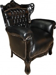 Casa Padrino Baroque Children's Armchair in Exclusive Design, Black / Black Leatherette, Height 84 cm, Width 58 cm Casa Padrino Baroque Children's Armchair in Exclusive Design, Black / Black Leatherette, Height 84 cm, Width 58 cm