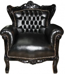Casa Padrino Baroque Children's Armchair in Exclusive Design, Black / Black Leatherette, Height 84 cm, Width 58 cm Casa Padrino Baroque Children's Armchair in Exclusive Design, Black / Black Leatherette, Height 84 cm, Width 58 cm