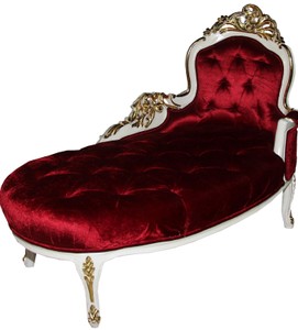 Casa Padrino Barock Damen Chaiselongue Bordeaux/Creme/Gold B 125 cm - Barock Möbel - Limited Edition