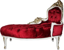 Casa Padrino Baroque Ladies Chaise Longue Bordeaux / crema / oro B 125 cm - Mobili barocchi