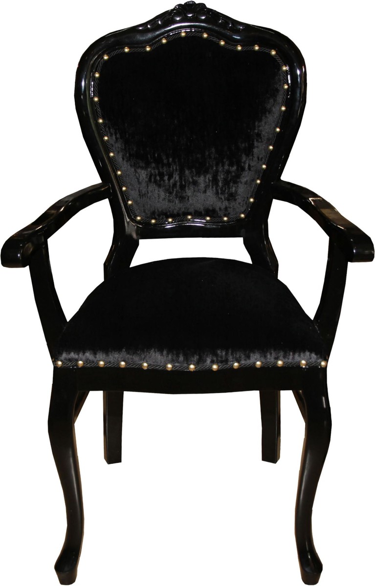 Casa Padrino Baroque Luxury Ladies Chair with Armrests Black Black - Ladies Dressing Table Chair - Limited Edition Casa Padrino Baroque Luxury Ladies Chair with Armrests Black Black - Ladies Dressing Table Chair - Limited Edition