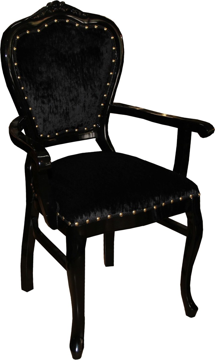 Casa Padrino Baroque Luxury Ladies Chair with Armrests Black Black - Ladies Dressing Table Chair - Limited Edition Casa Padrino Baroque Luxury Ladies Chair with Armrests Black Black - Ladies Dressing Table Chair - Limited Edition