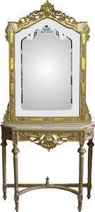Casa Padrino Barock Konsole SPiegelkonsole Gold mit cremefarbener Marmor Plate Möbel Interior Baroque Furniture Console Casa Padrino Barock Konsole SPiegelkonsole Gold mit cremefarbener Marmor Plate Möbel Interior Baroque Furniture Console