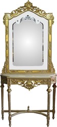 Casa Padrino Baroque miroir console or avec dessus en marbre et avec de beaux ornements baroques sur le miroir en verre Mod7 - look antique