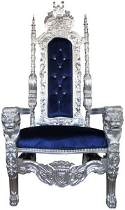 Casa Padrino baroque throne armchair silver / blue with bling bling rhinestones royal chair - wedding armchair - giant armchair Casa Padrino baroque throne armchair silver / blue with bling bling rhinestones royal chair - wedding armchair - giant armchair