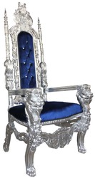 Sillón de trono barroco Casa Padrino plata / azul con silla de diamantes de imitación bling royal - sillón de bodas - sillón gigante Sillón de trono barroco Casa Padrino plata / azul con silla de diamantes de imitación bling royal - sillón de bodas - sillón gigante