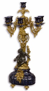 Casa Padrino Candelabro Barocco Blu Scuro / Oro 29,5 x 26,5 x H. 59,4 cm - Portacandele in Stile Barocco
