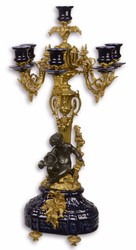 Casa Padrino Baroque Candle Holder Dark Blue / Gold 29.5 x 26.5 x H. 59.4 cm - Baroque Style Candlestick