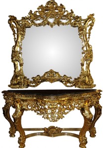 Casa Padrino Luxus Barock Spiegelkonsole mit Marmorplatte Gold 175 x H265 cm - Hotel Möbel - Limited Edition Casa Padrino Luxus Barock Spiegelkonsole mit Marmorplatte Gold 175 x H265 cm - Hotel Möbel - Limited Edition