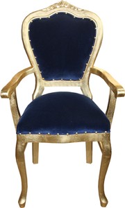 Casa Padrino Chaise de luxe baroque avec accoudoirs bleu royal / doré Casa Padrino Chaise de luxe baroque avec accoudoirs bleu royal / doré