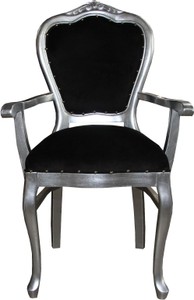 Chaise de Luxe Baroque Casa Padrino avec Accoudoirs Noir / argent - Chaise de Coiffeuse pour Dames - Edition Limitée Chaise de Luxe Baroque Casa Padrino avec Accoudoirs Noir / argent - Chaise de Coiffeuse pour Dames - Edition Limitée