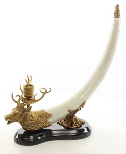 Casa Padrino Bougeoir Deer Antlers Trophy Blanc / Or / Noir 41 x 15,6 x H 39,8 cm - Bougeoir Décoratif de Luxe
