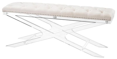 Casa Padrino panca di lusso in acrilico con tessuto in velluto naturale 120 x 40 x H. 48,5 cm - Mobili di Design