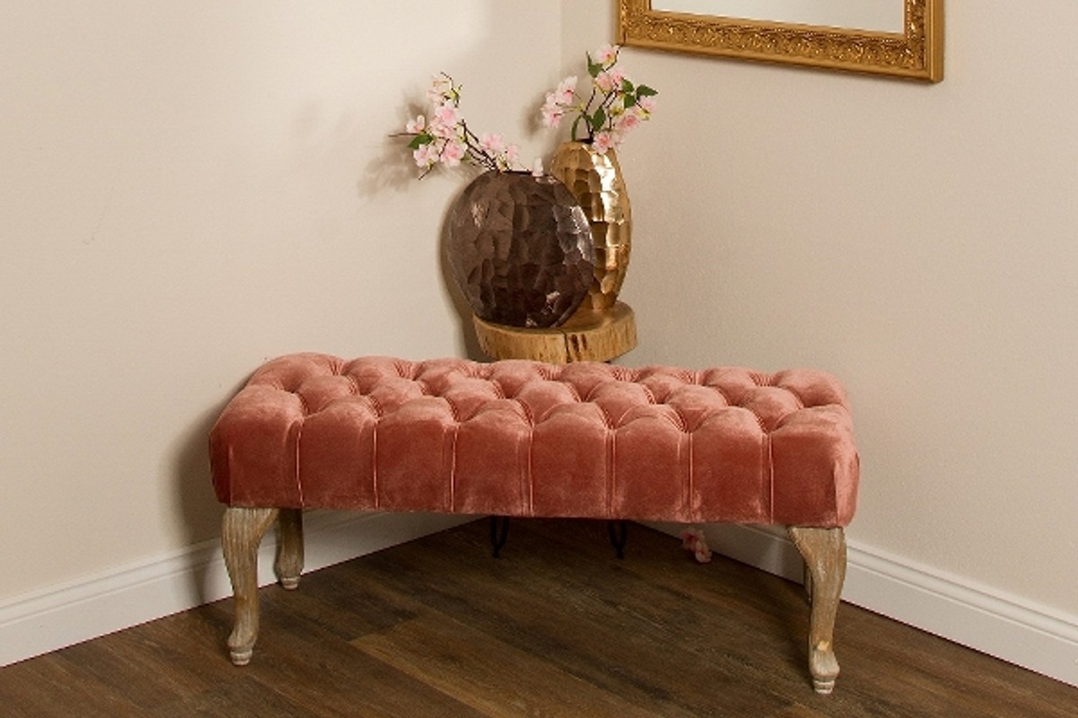 Casa Padrino baroque style bench pink / antique brown 100 x 40 x H. 42 cm - Baroque Furniture Casa Padrino baroque style bench pink / antique brown 100 x 40 x H. 42 cm - Baroque Furniture