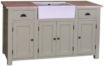 Casa Padrino meuble vasque de style campagnard vert clair / couleurs naturelles 155 x 65 x H. 90 cm - Meuble sous Lavabo avec 4 Portes et 2 Tiroirs