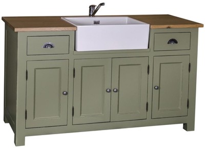 Casa Padrino meuble vasque de style campagnard vert / couleurs naturelles 155 x 65 x H. 90 cm - Meuble sous Lavabo avec 4 Portes et 2 Tiroirs