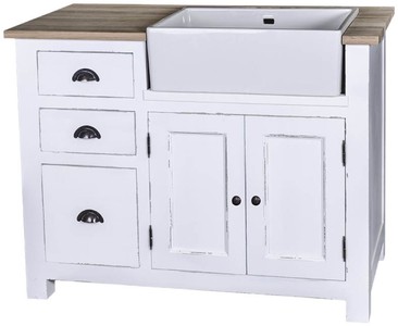 casa padrino landhausstil shabby chic massivholz kiefernholz spültisch spülbeckenschrank küchenschrank mit 2 türen und 3 schubladen küchenmöbel