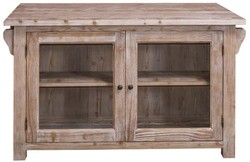 Casa Padrino estilo rural isla de cocina natural 135 x 85 x H. 80 cm - Gabinete de Cocina de Estilo Rural con 2 Puertas de Vidrio