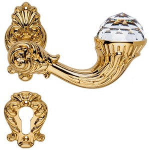 Casa Padrino ensemble de poignée de porte / poignée de porte de luxe Art Nouveau avec verre en cristal Swarovski or 14,8 x H 8,2 cm - Luxe de Qualité Fabriqué en Italie