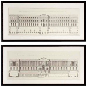 Casa Padrino Images / Estampe Ensemble Façade du Louvre Multicolore 109 x H. 52 cm - Décoration de Salon de Luxe