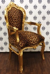 Casa Padrino Baroque Salon Chair Leopard / Gold with armrest - furniture antique style Casa Padrino Baroque Salon Chair Leopard / Gold with armrest - furniture antique style