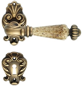 Casa Padrino set di maniglia per porte barocco ottone patinato 14 x H. 8,2 cm - Set di Maniglia per Porta in Stile Barocco con Preziosa Porcellana