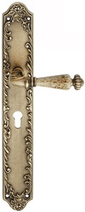 Casa Padrino set maniglia per porta barocco ottone patinato 15,1 x H. 40,6 cm - Set Maniglia per Porta Stile Barocco con Manico in Porcellana Nobile