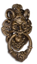 Aldaba de la puerta de Casa Padrino Barroco Devil Face bronce de hierro fundido 32.7 cm - Antique Jugendstil Gründerzeit