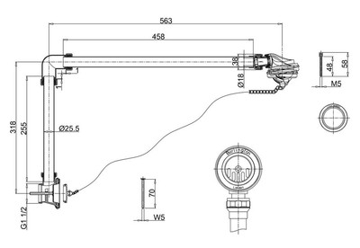 Ab und Überlauf System inkl. Siphon Chrom für Nostalgie Badewanne Naturstein freistehend 1700mm BCha 
