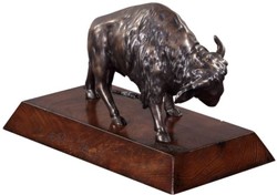 Casa Padrino luxury bison bronze figure bronze / brown 35 x 18 x H. 20 cm - Deco Figurine with Mahogany Wooden Base