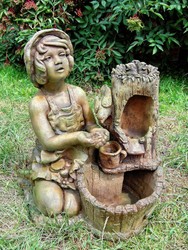 Casa Padrino Deco Garden Fountain Green / Brown H. 59 cm - Luxury Artificial Stone Fountain