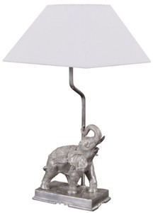 Casa Padrino lampe de table en bronze éléphant argenté 35 x 29 x H. 50 cm - Lampe de Table de Luxe avec Abat-Jour Blanc