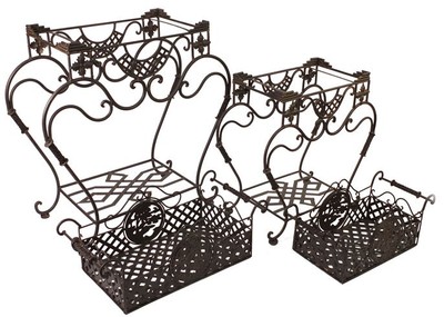 Casa Padrino Jugendstil  Pflanzentopfständer Set aus Metall Rostfarben - Blumentopfständer - Blumenständer Barock