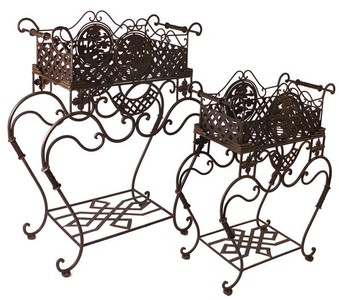Casa Padrino Ensemble baroque en métal avec support en métal pour plantes - Rust Pot - Stand de fleurs