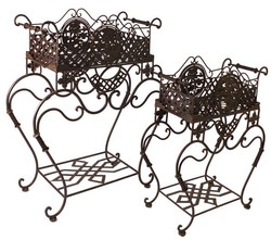 Casa Padrino Ensemble baroque en métal avec support en métal pour plantes - Rust Pot - Stand de fleurs