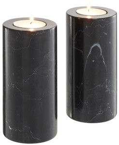 Casa Padrino set de photophore en marbre de luxe noir Ø 10 x H. 21 cm - Accessoires de Décoration Hôtelière