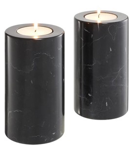 Casa Padrino set de photophore en marbre de luxe noir Ø 10 x H. 18 cm - Accessoires de Décoration Hôtelière