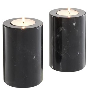 Casa Padrino set de photophore en marbre de luxe noir Ø 10 x H. 15 cm - Accessoires de Décoration Hôtelière