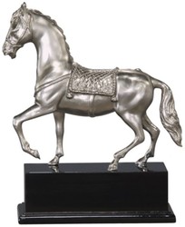 Casa Padrino figura di cavallo in bronzo di lusso con base in legno argento / nero antico 31,5 x 12,5 x H. 37,3 cm - Figurina Decorazione Placcata in Argento
