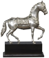 Casa Padrino figura di cavallo in bronzo di lusso con base in legno argento / nero antico 31,5 x 12,5 x H. 37,3 cm - Figurina Decorazione Placcata in Argento