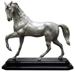 Casa Padrino luxury bronze figure horse with wooden base silver / black 42 x 17 x H. 40 cm - Silver Plated Decoration Figurine