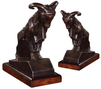 Casa Padrino luxury bookends set aries bronze / dark brown 17 x 8 x H. 20 cm - Deco Bronze Figures with Mahogany Wooden Base